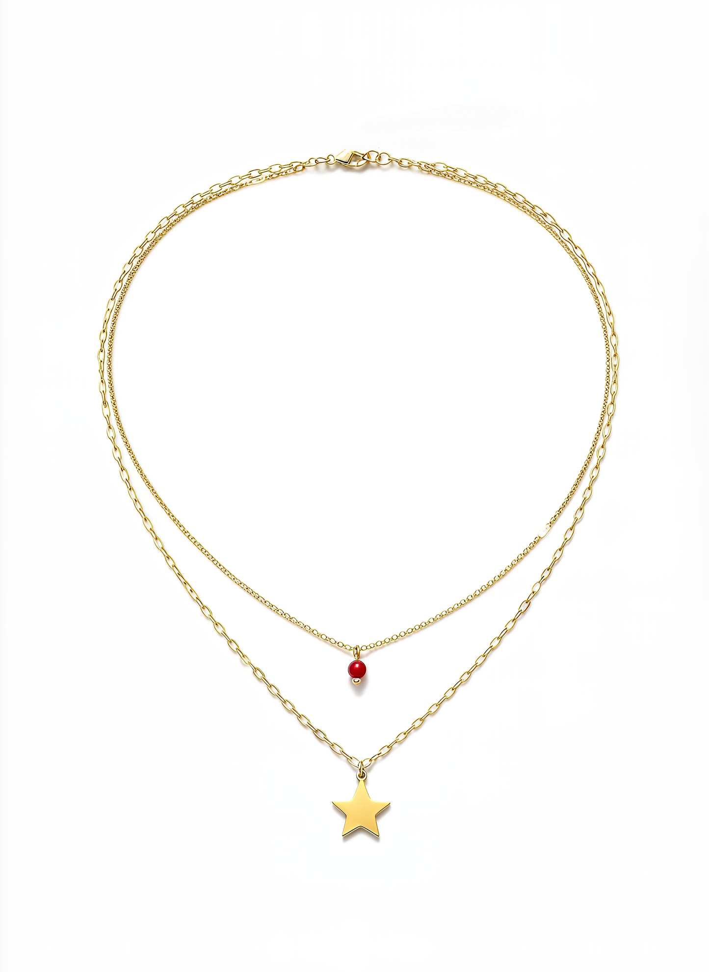 Collana Chérie Double Star Red in Argento 925 Laminata Oro 24KT
