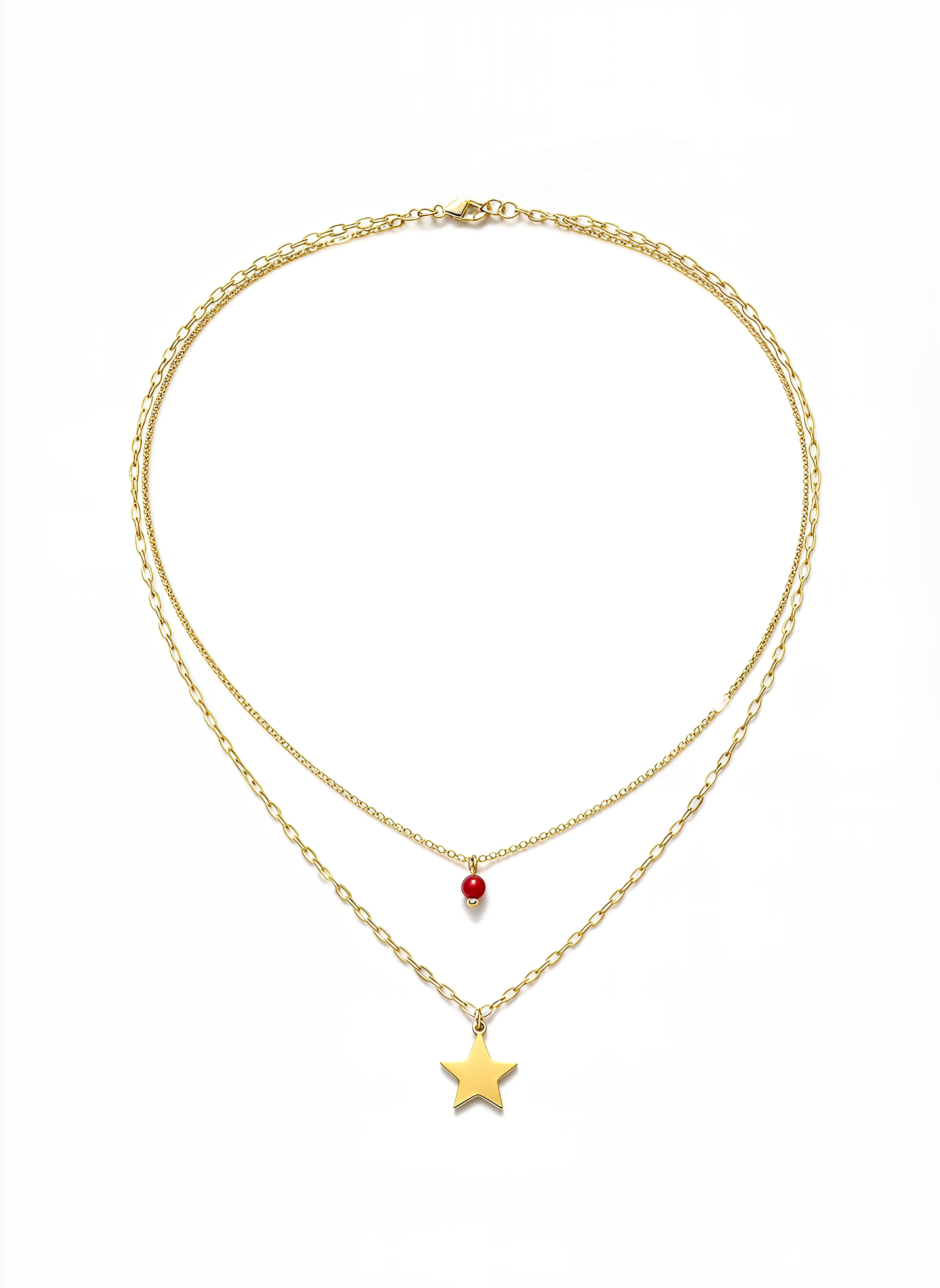 Chérie Double Star Red Necklace in 925 Silver with 24KT Gold Plated Finish